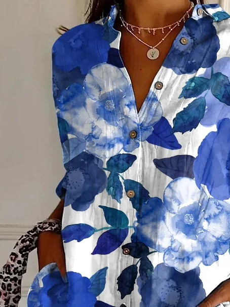 Chemises Femmes Décontracté Floral Printemps / Automne Polyester Aucune élasticité Quotidien Manches Longues Droit T.-N.-L.