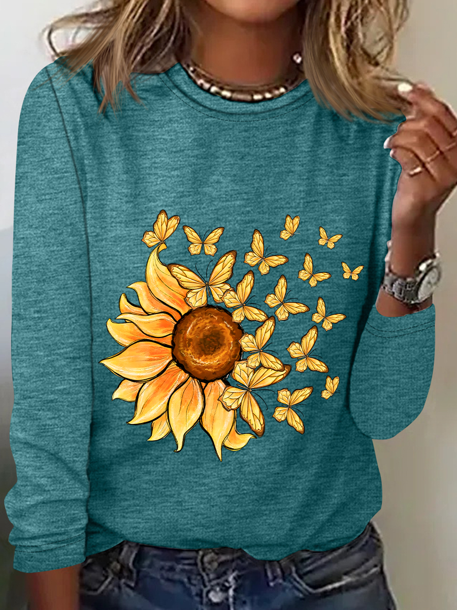 Chemisiers1 Femmes Décontracté Floral Printemps / Automne Ample Meilleure vente Manches Longues en Mélangé de Coton Régulier Droit