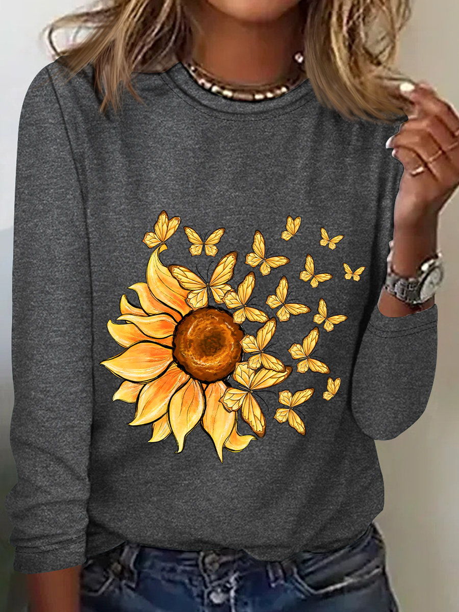 Chemisiers1 Femmes Décontracté Floral Printemps / Automne Ample Meilleure vente Manches Longues en Mélangé de Coton Régulier Droit