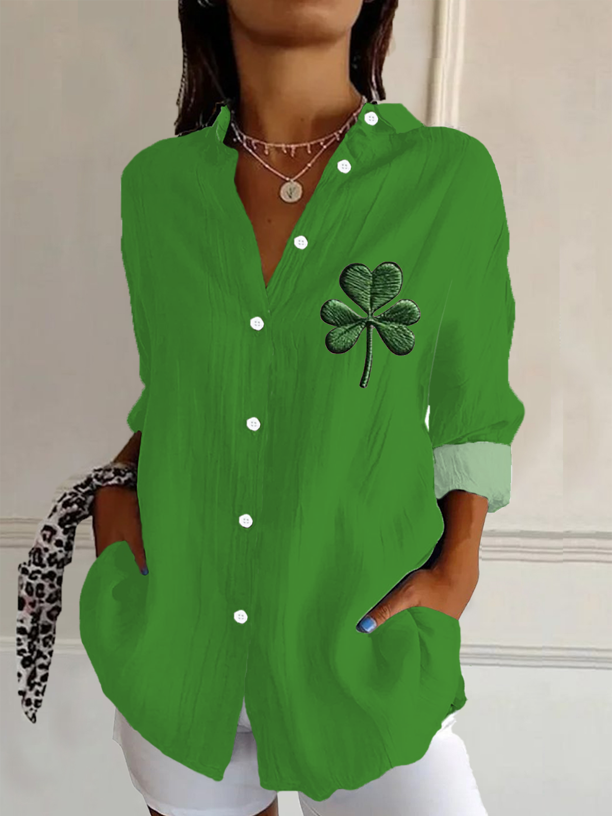 Chemises Femmes Décontracté Printemps / Automne Feuille Polyester Aucune élasticité Quotidien Ample Col de Chemise T.-N.-L.