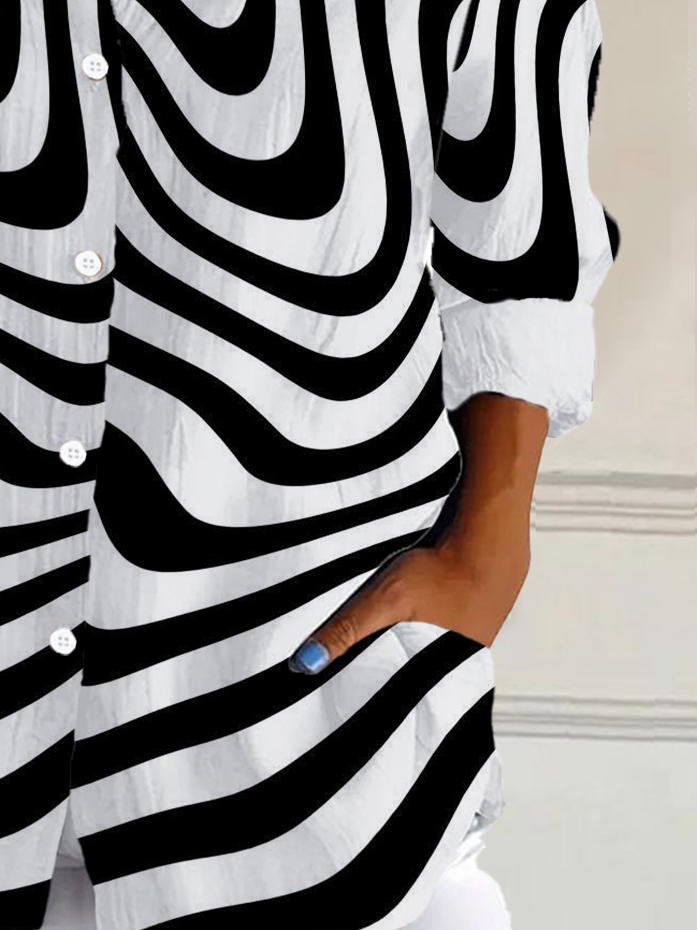 Chemises Rayé Décontracté Printemps / Automne Polyester Aucune élasticité Droit Boucle Régulier T.-N.-L. pour Femmes