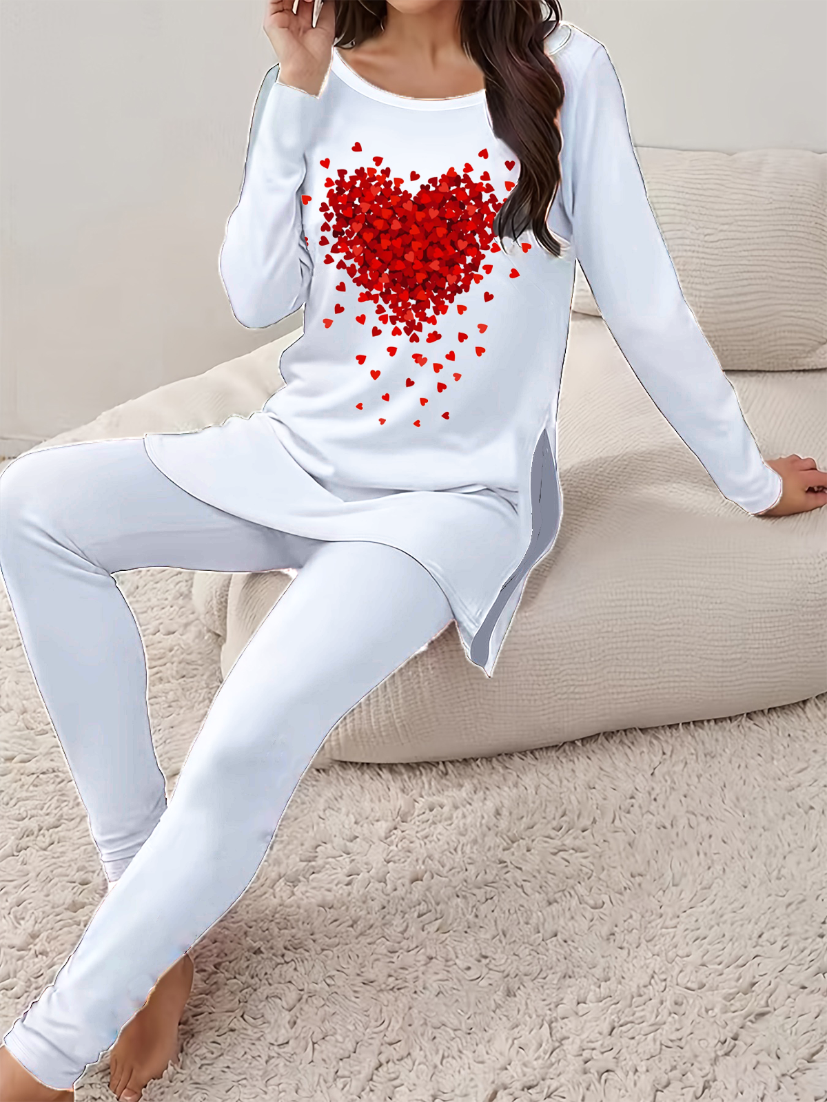 Deux Pièces Ensembles Décontracté Printemps / Automne Coeur/cordé Aucune élasticité Quotidien Ample Col Rond Top Avec Pantalons Régulier pour Femmes