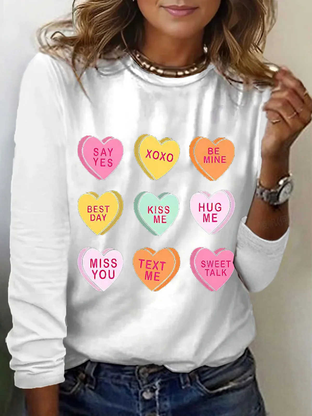 T-shirts Femmes Décontracté Printemps / Automne Lettres de texte Imprimé Micro-élasticité Quotidien Manches Longues Col Rond Régulier