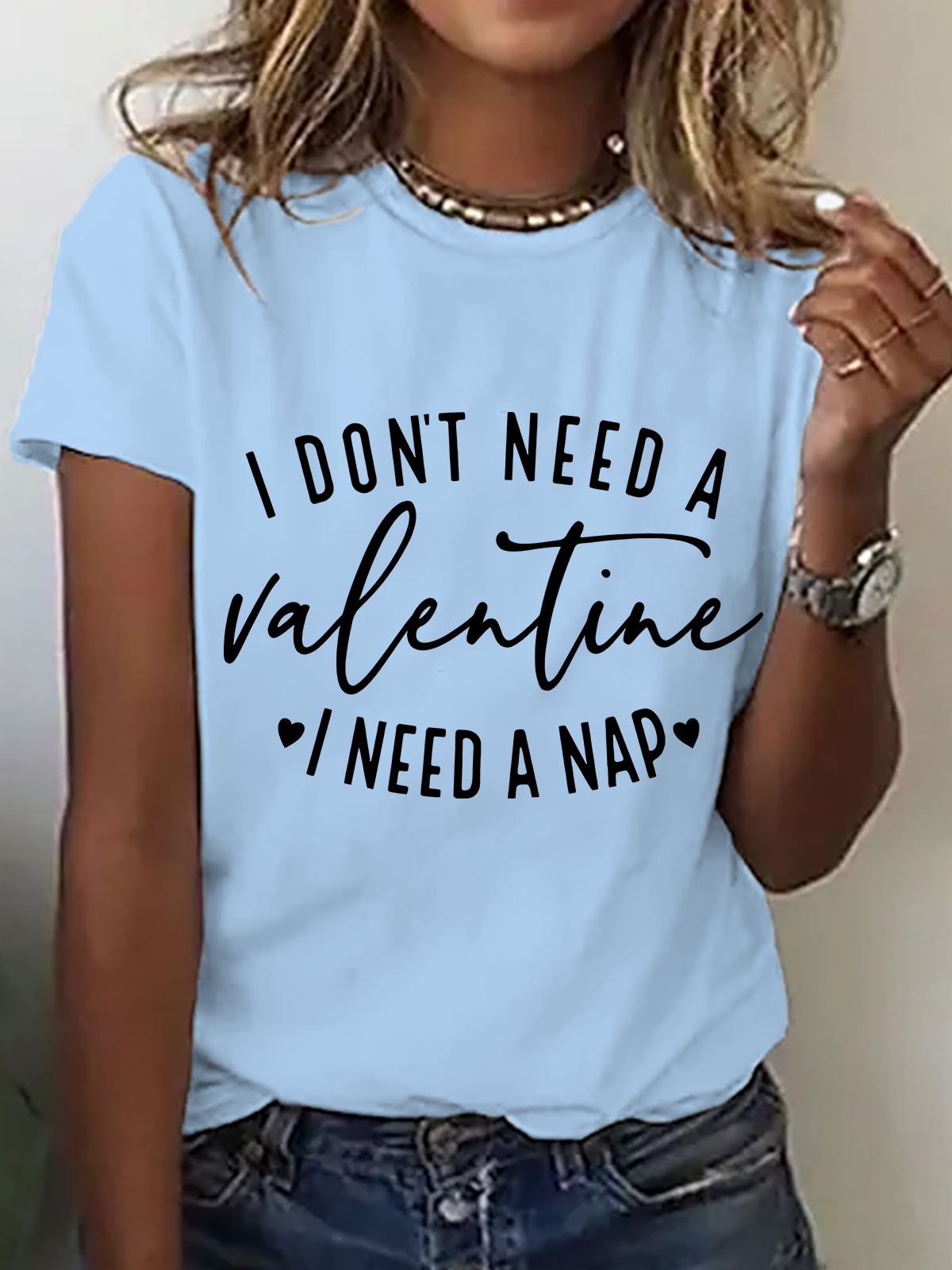 T-shirts Décontracté Été Lettres de texte Coton Quotidien Ample Manches Courtes Col Rond Droit pour Femmes