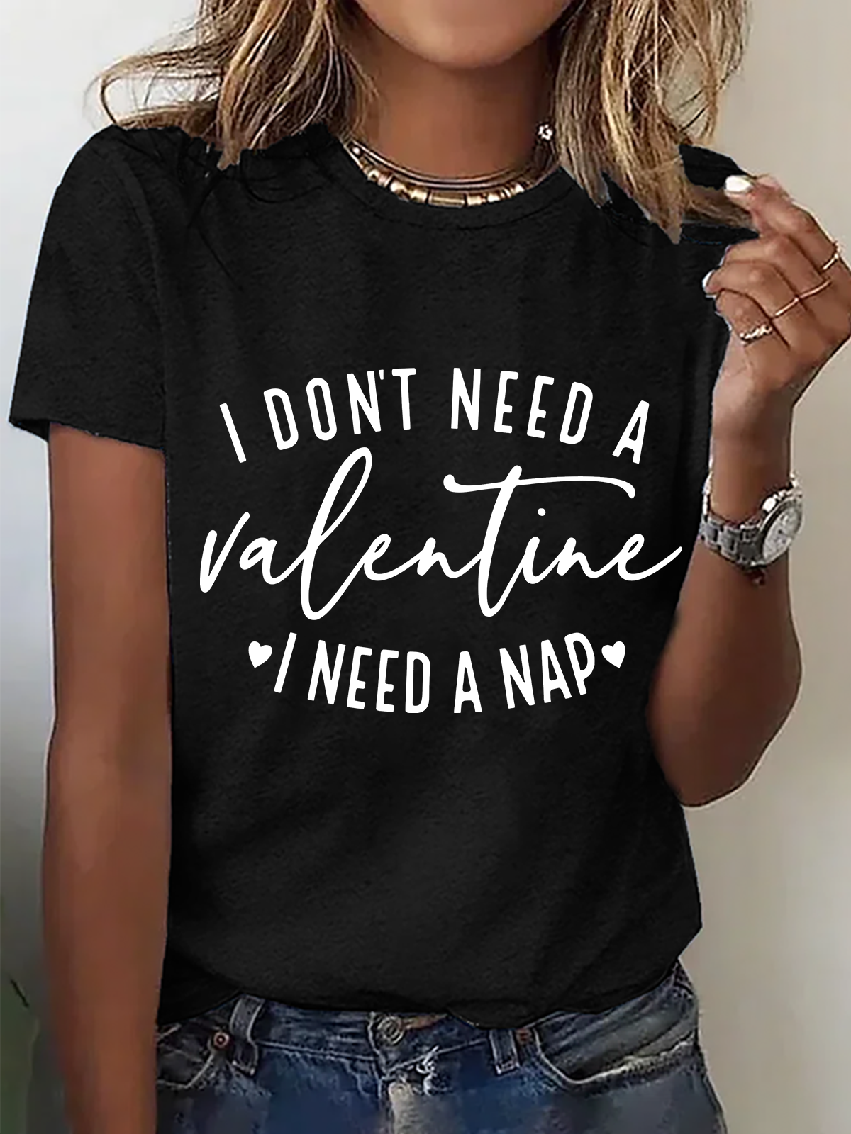 T-shirts Décontracté Été Lettres de texte Coton Quotidien Ample Manches Courtes Col Rond Droit pour Femmes