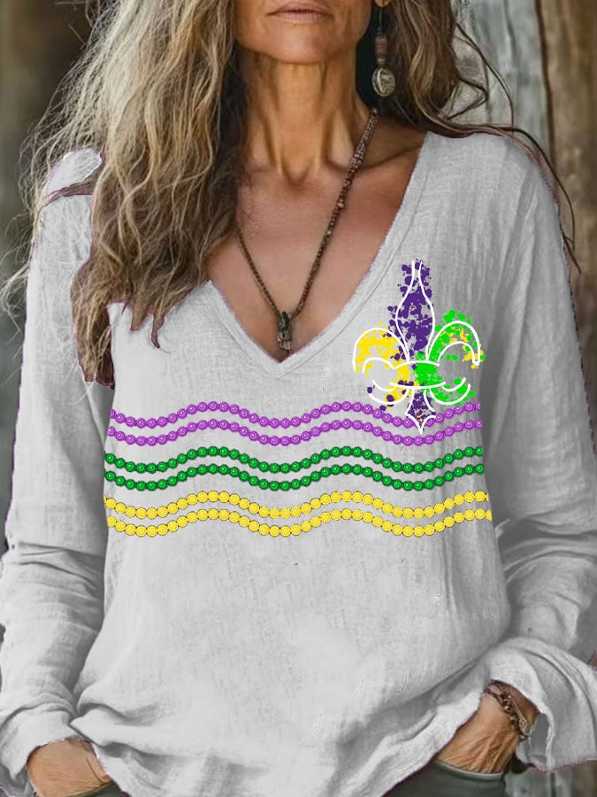 T-shirts Floral Décontracté Printemps / Automne Col V Imprimé Aucune élasticité Quotidien Manches Longues T.-N.-L. pour Femmes