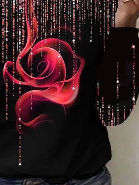 T-shirts Femmes Décontracté Floral Printemps / Automne Imprimé Micro-élasticité Quotidien Ample Manches Longues Régulier