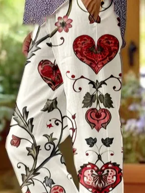 Pantalons Femmes Décontracté Floral Printemps / Automne Imprimé Micro-élasticité Ample Pantalon à la cheville Pantalon droit Mélange de lin