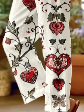 Pantalons Femmes Décontracté Floral Printemps / Automne Imprimé Micro-élasticité Ample Pantalon à la cheville Pantalon droit Mélange de lin