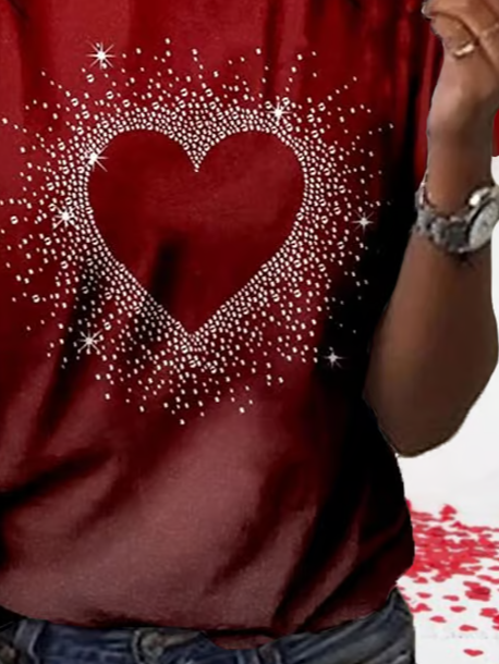 T-shirts Femmes Décontracté Été Coeur/cordé Quotidien Ample Jersey Col Rond Régulier Droit