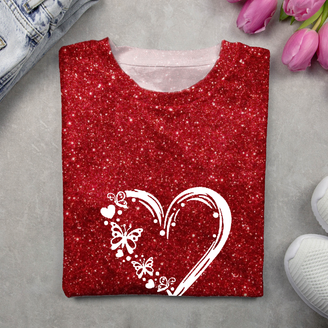 T-shirts Femmes Décontracté Printemps / Automne Coeur/cordé Micro-élasticité Ample Col Rond Régulier Droit Régulier