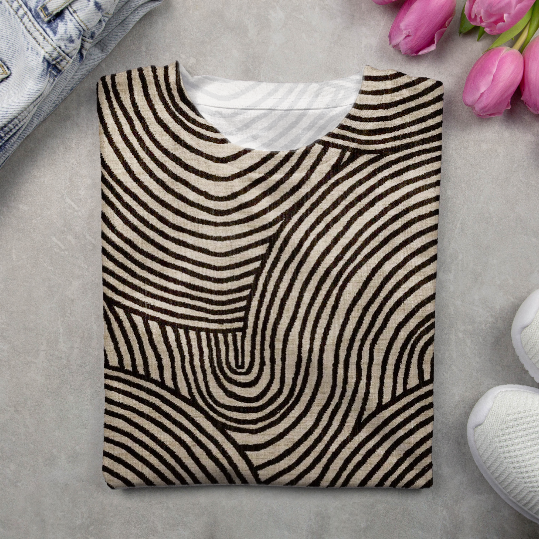 T-shirts Décontracté Printemps / Automne Abstrait Rayé Imprimé Micro-élasticité Ample Jersey Col Rond Régulier pour Femmes