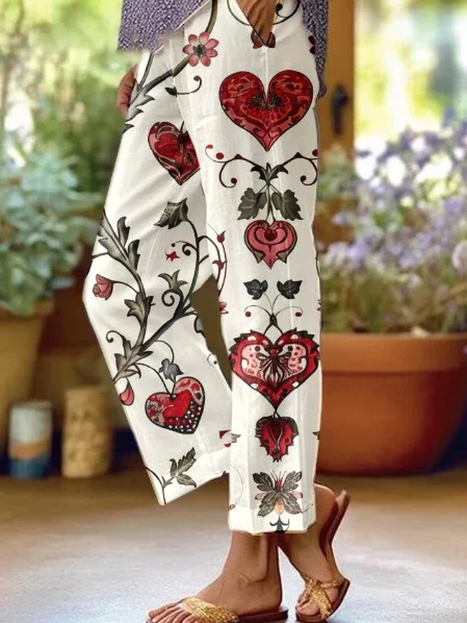 Pantalons Femmes Décontracté Floral Printemps / Automne Imprimé Micro-élasticité Ample Pantalon à la cheville Pantalon droit Mélange de lin