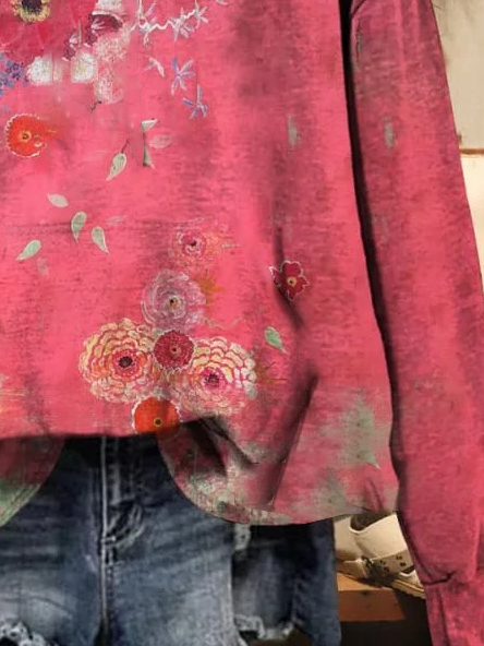 à Capuche Femmes Décontracté Floral Printemps / Automne Coton Imprimé Quotidien Ample Droit Régulier