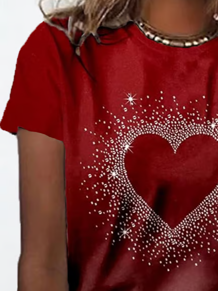 T-shirts Femmes Décontracté Été Coeur/cordé Quotidien Ample Jersey Col Rond Régulier Droit