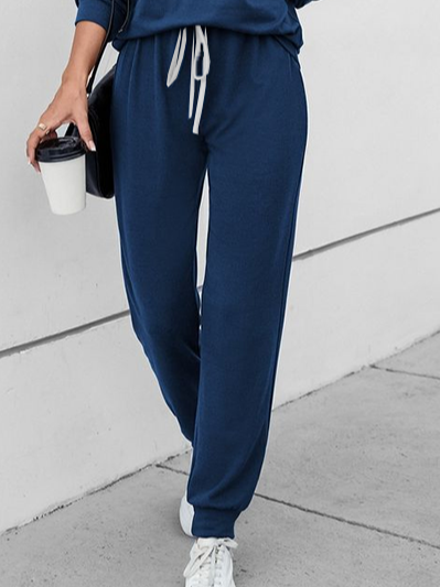 Deux Pièces Ensembles Femmes Décontracté Plain Printemps / Automne Cordon de Serrage Coupe Régulière Polyester Coton Manches Longues Top Avec Pantalons Droit