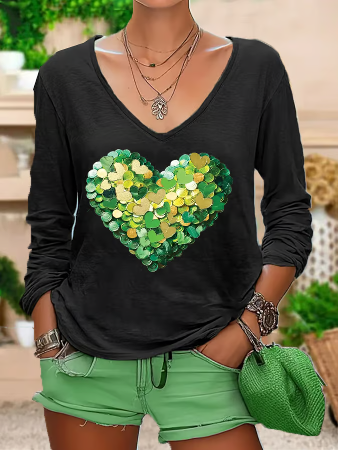 T-shirts Décontracté Printemps / Automne Coeur/cordé Imprimé Aucune élasticité Coupe Régulière Manches Longues Régulier 2025POD pour Femmes