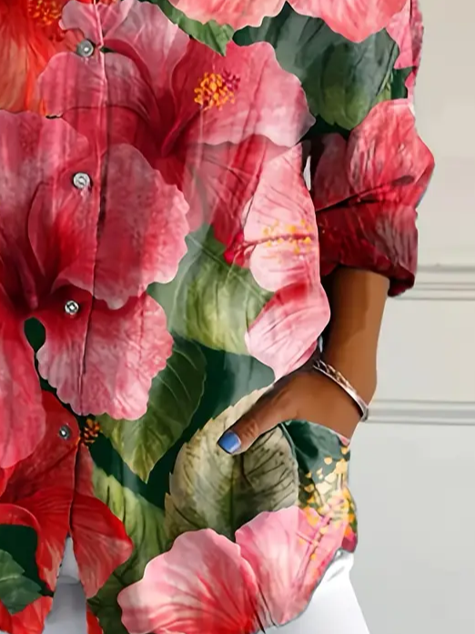 Chemises Femmes Décontracté Floral Printemps / Automne Polyester Aucune élasticité Quotidien Boucle Régulier T.-N.-L.