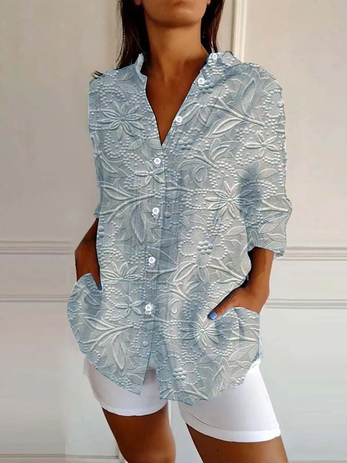Chemises Femmes Décontracté Printemps / Automne impression en 3D Polyester Vacances Ample Droit Col de Chemise T.-N.-L.