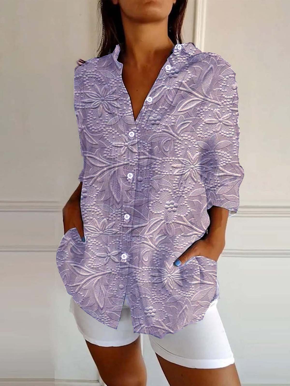 Chemises Femmes Décontracté Printemps / Automne impression en 3D Polyester Vacances Ample Droit Col de Chemise T.-N.-L.