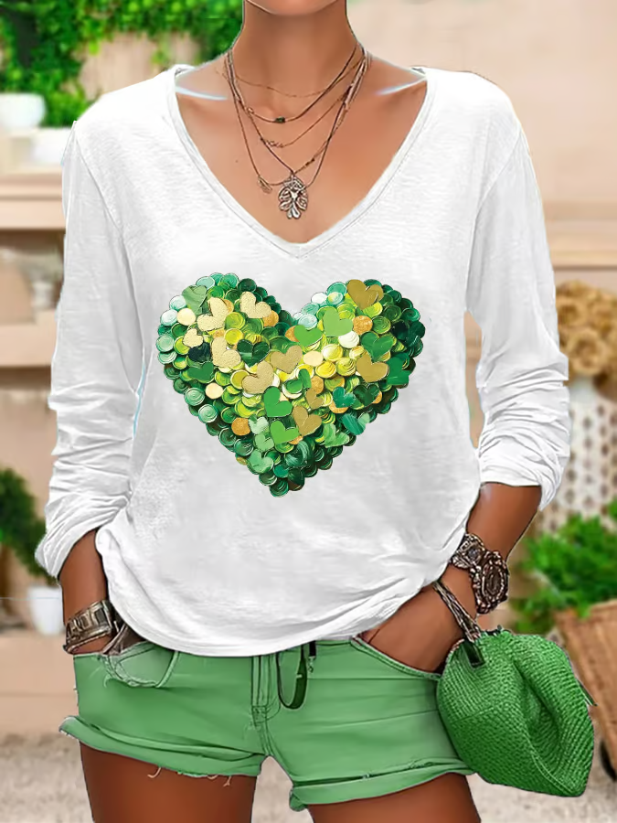 T-shirts Décontracté Printemps / Automne Coeur/cordé Imprimé Aucune élasticité Coupe Régulière Manches Longues Régulier 2025POD pour Femmes