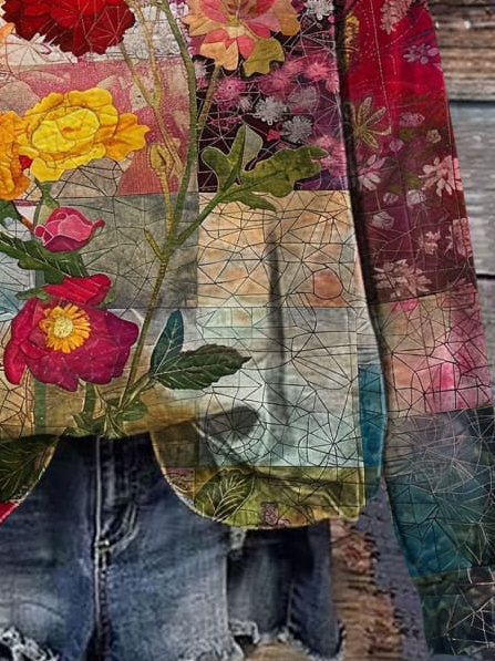 Sweat-shirts Décontracté Floral Printemps / Automne Imprimé Naturel Aucune élasticité Ample Manches Longues Droit pour Femmes