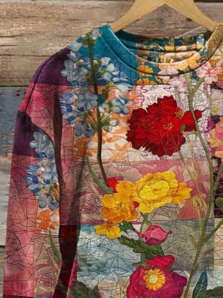 Sweat-shirts Décontracté Floral Printemps / Automne Imprimé Naturel Aucune élasticité Ample Manches Longues Droit pour Femmes