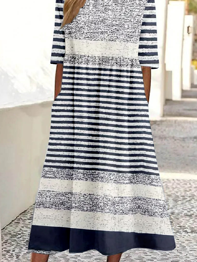 Femmes Rayé Comme Image Col Rond Confortable Robe Maxi Rétro