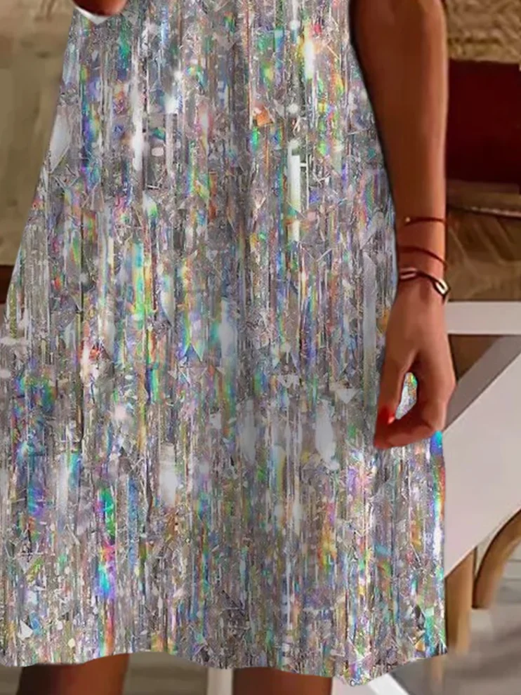 Femmes Ombre Comme Image Col V Confortable Robe de Longueur Au Genou Décontracté