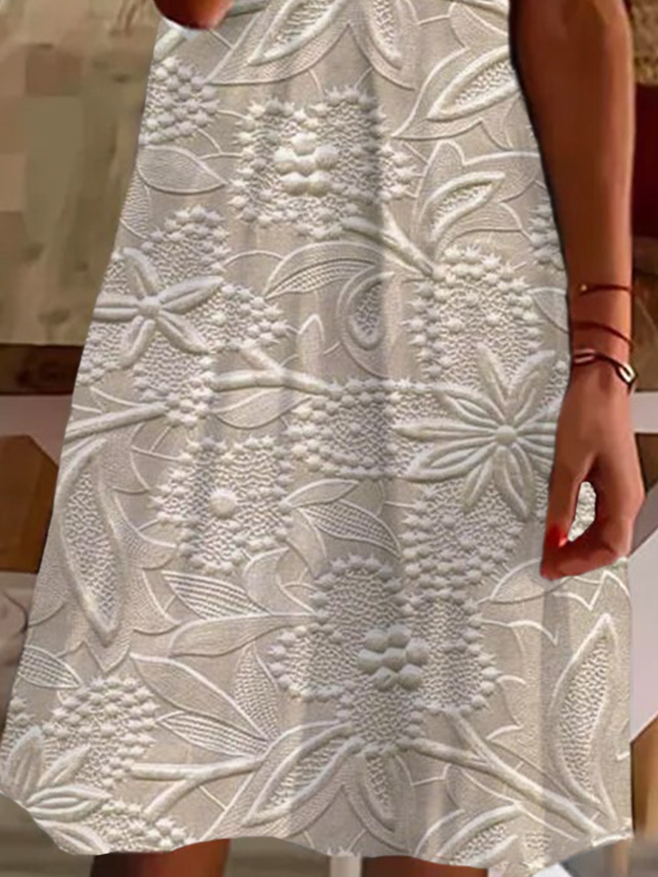 Femmes Floral Abricot Col V Confortable Imprimé Robe de Longueur Au Genou Décontracté