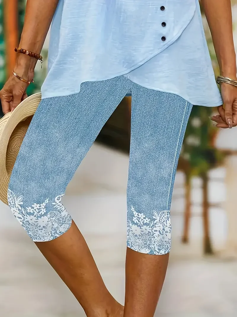 Pantalons Femmes Décontracté Floral Été Imprimé Aucune élasticité Quotidien Taille Élastique Régulier T.-N.-L.