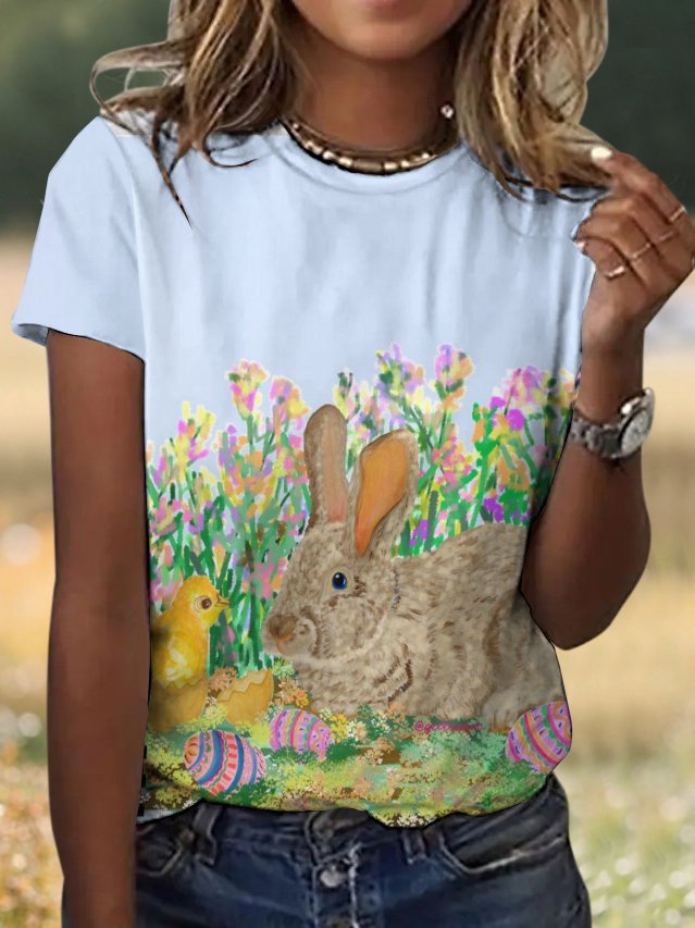 T-shirts Décontracté Floral Été Polyester Vacances Coupe Régulière Col Rond Trapèze Régulier pour Femmes