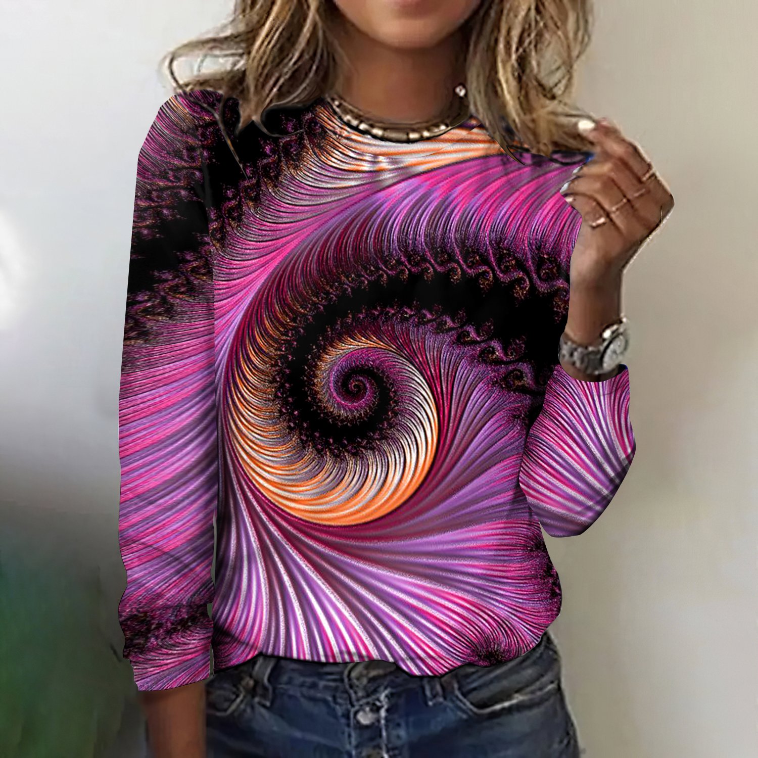T-shirts Géométrique Décontracté Printemps / Automne Quotidien Coupe Régulière Manches Longues Col Rond Régulier Trapèze pour Femmes