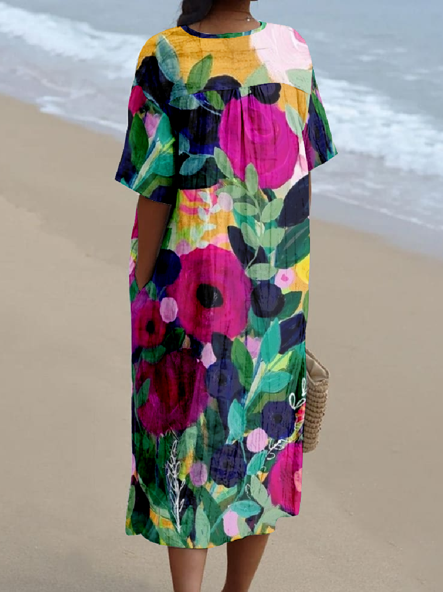 Femmes Psychédélique Art Violet Col V Confortable Robe Maxi Rétro