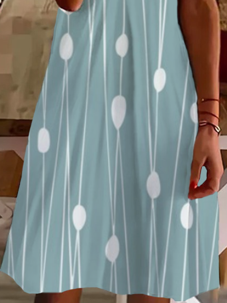 Femmes Rayé Vert Col V Confortable Imprimé Robe de Longueur Au Genou Décontracté