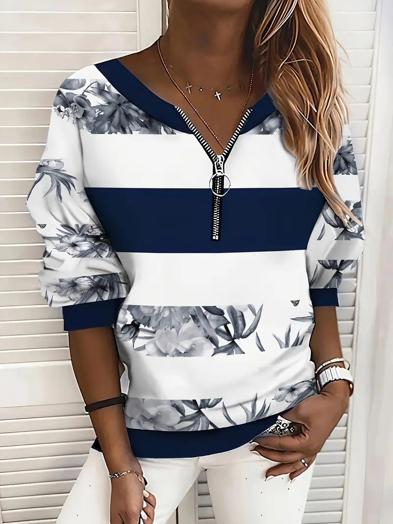 Sweat-shirts Floral Décontracté Printemps / Automne Naturel Micro-élasticité Ample Col Rond Régulier 2025POD pour Femmes