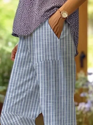 Pantalons Rayé Décontracté Printemps / Automne Imprimé Micro-élasticité Quotidien Taille Moyenne Droit Régulier pour Femmes