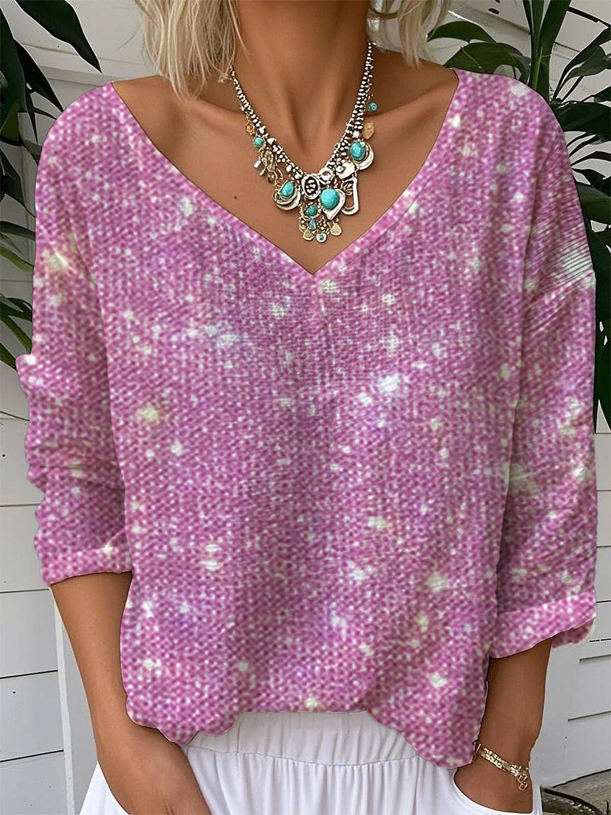 T-shirts Femmes Rétro Plain Printemps / Automne Aucune élasticité Quotidien Ample Manches Longues Régulier Droit