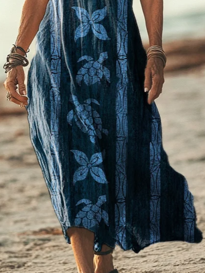 Femmes Marin Vie Comme Image Col V Confortable Imprimé Robe Maxi Décontracté