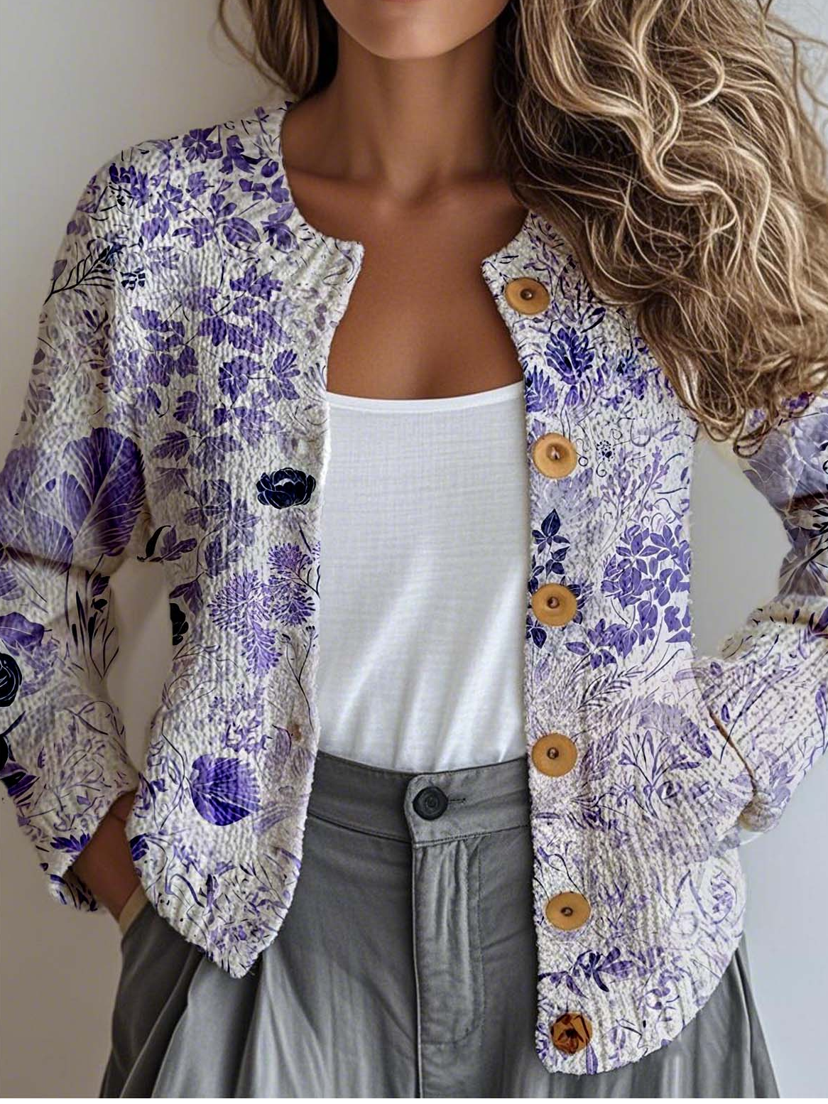 Cardigans Femmes Décontracté Ethnique Printemps / Automne Micro-élasticité Ample Manches Longues Col Rond Régulier Régulier