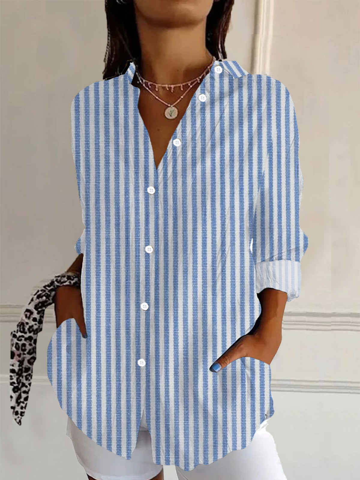 Chemises Femmes Rayé Décontracté Printemps / Automne Polyester Quotidien Ample Régulier Régulier T.-N.-L.
