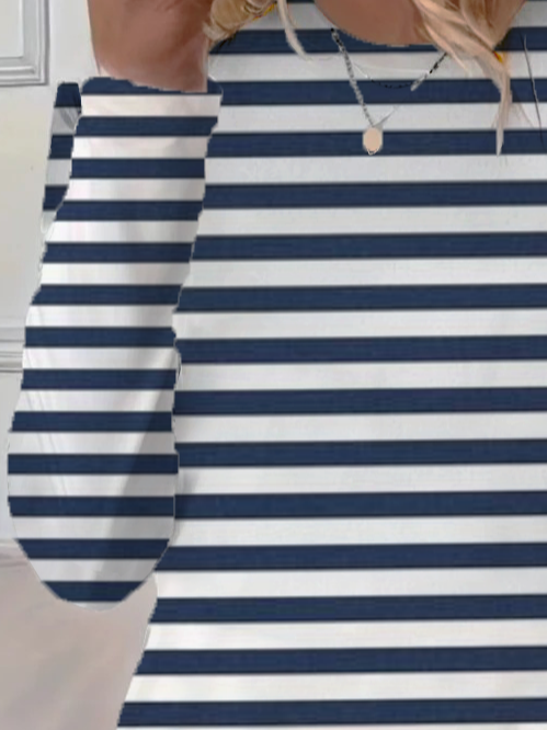 T-shirts Femmes Rayé Décontracté Printemps / Automne Imprimé Micro-élasticité Quotidien Jersey Régulier Régulier