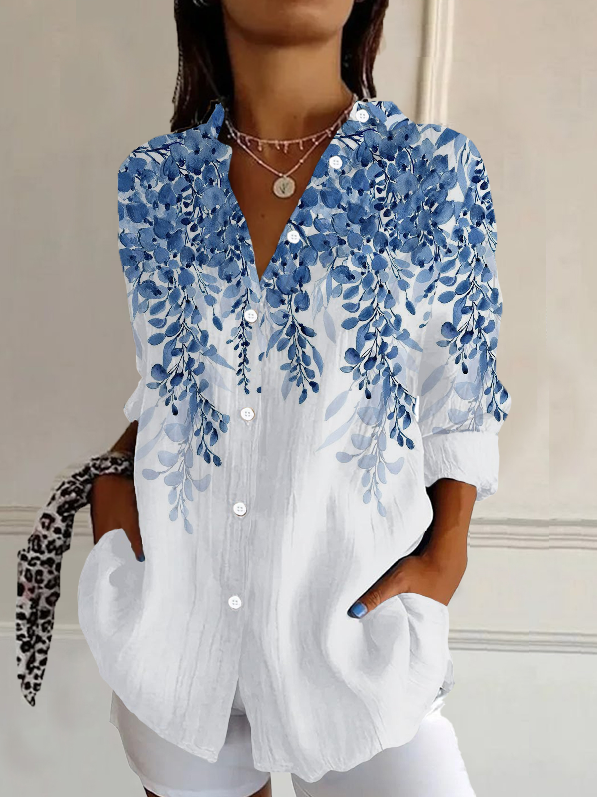 Chemises Femmes Décontracté Floral Printemps / Automne Aucune élasticité Quotidien Régulier Régulier Col de Chemise T.-N.-L.
