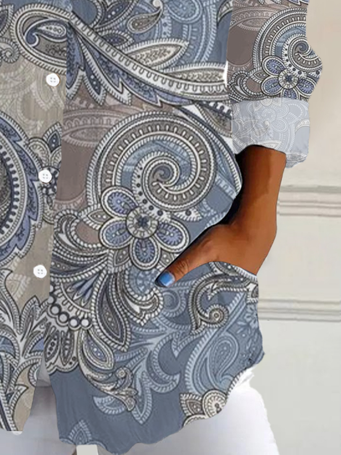 Chemises Femmes Décontracté Floral Printemps / Automne Aucune élasticité Quotidien Ample Droit Boucle Régulier