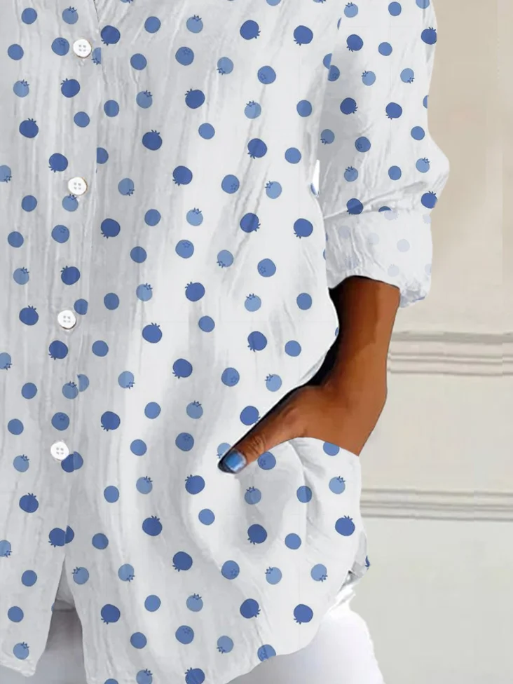 Chemises Femmes Pois Polka Décontracté Printemps / Automne Polyester Ample Droit Boucle Col de Chemise T.-N.-L.