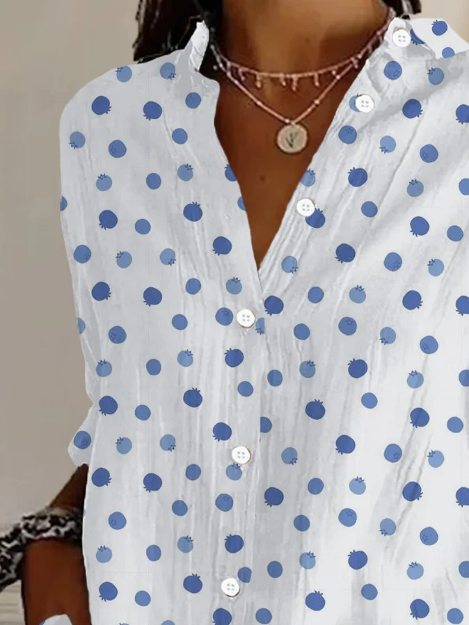 Chemises Femmes Pois Polka Décontracté Printemps / Automne Polyester Ample Droit Boucle Col de Chemise T.-N.-L.