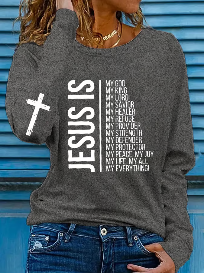 T-shirts Décontracté Printemps / Automne Croisé Imprimé Micro-élasticité Ample Manches Longues Régulier Droit pour Femmes