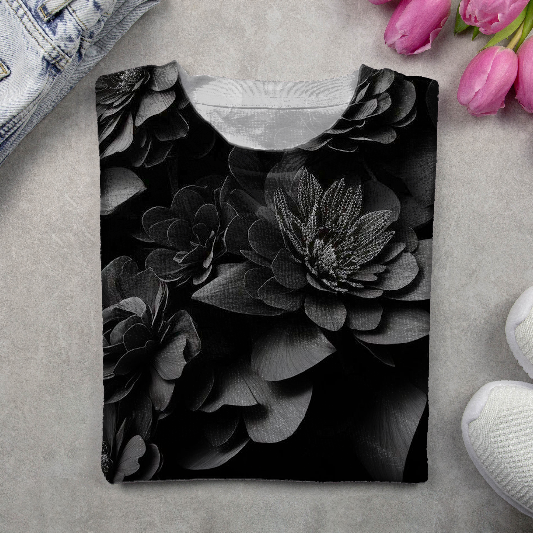 T-shirts Femmes Décontracté Floral Printemps / Automne Micro-élasticité Quotidien Ample Jersey Col Rond Droit