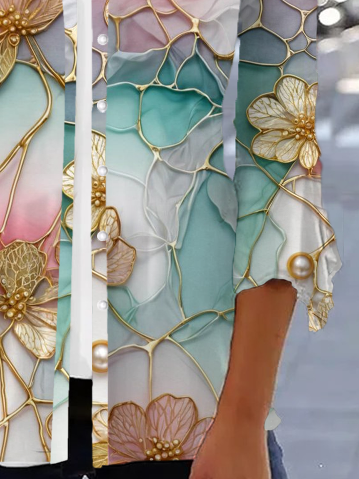 Élasticité moyenne Col V Manches trois quarts Régulier Floral Kimono Imprimé pour Femmes
