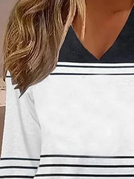 T-shirts Rayé Décontracté Printemps / Automne Imprimé Aucune élasticité Coupe Régulière Jersey Manches Longues Régulier pour Femmes